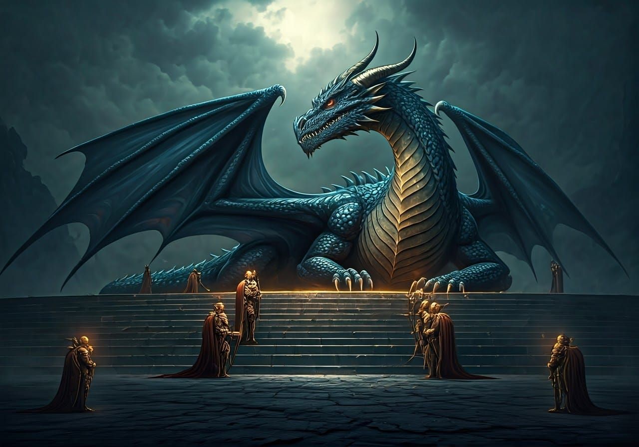 Dark Blue Dragon on Mystical Altar