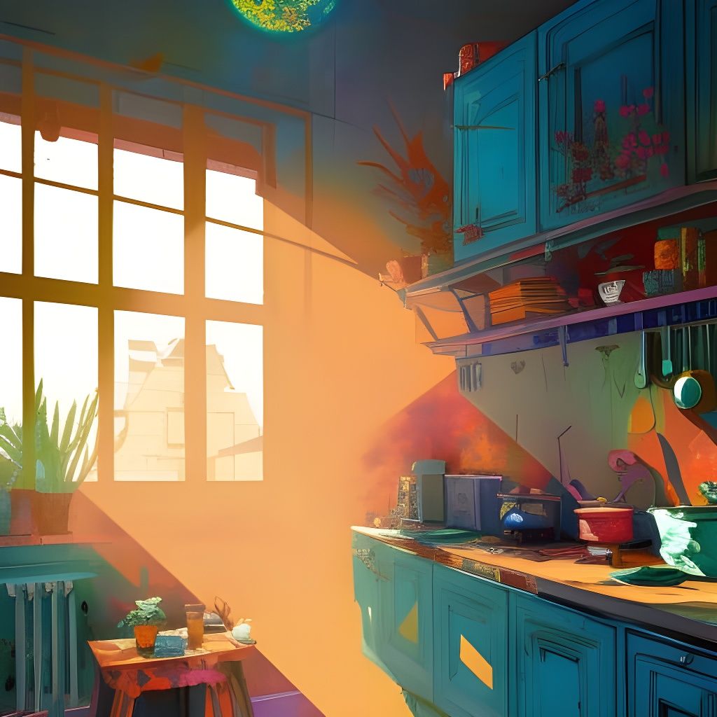 Hyperdetailed Kitchen in Sunlight, Digital Painting
