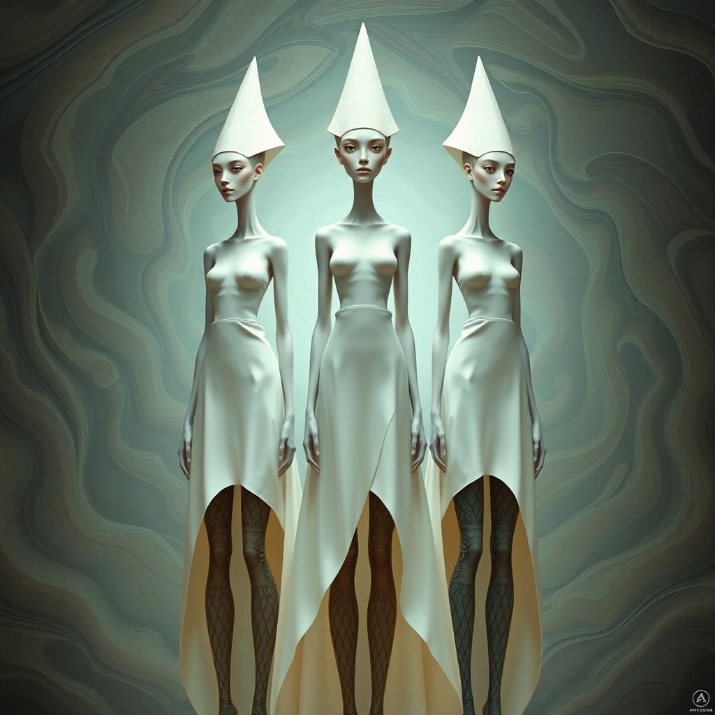 Surreal Slender Figures in a Dreamlike Matte Painting