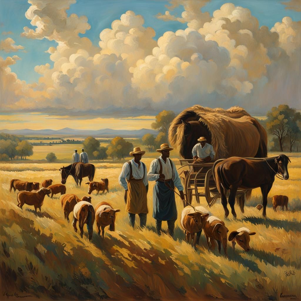 African American Farmers in the Style of Tanner