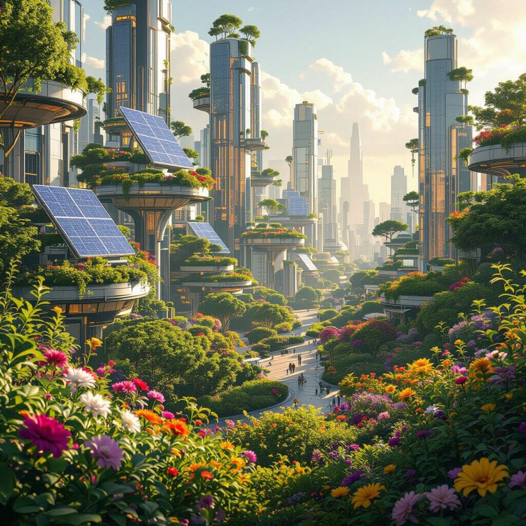 Futuristic Eco-City Metropolis with Verdant Gardens