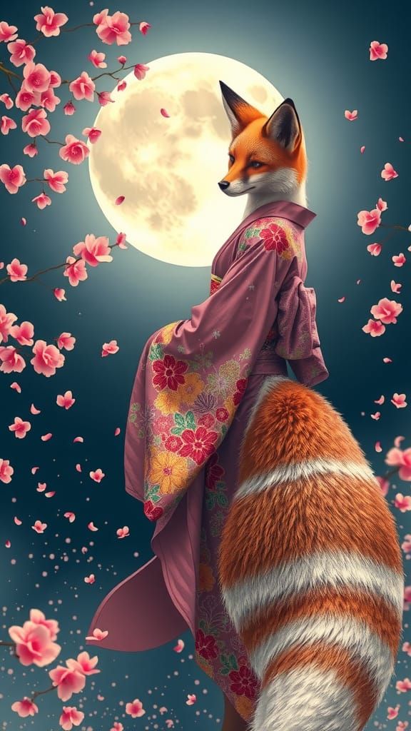 Mystical Kitsune Goddess Under Starlight