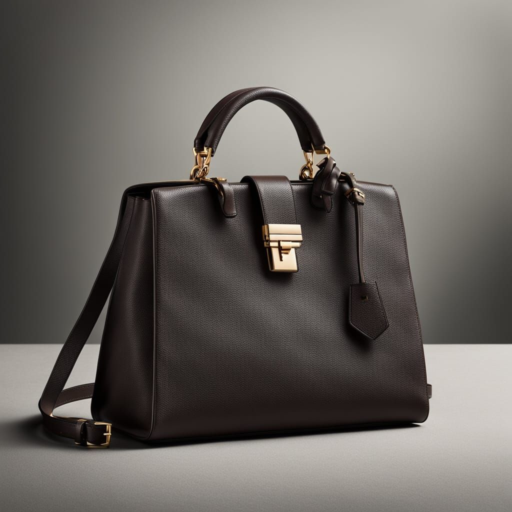 Elegant Dark Brown Leather Handbag with Gold Clasp