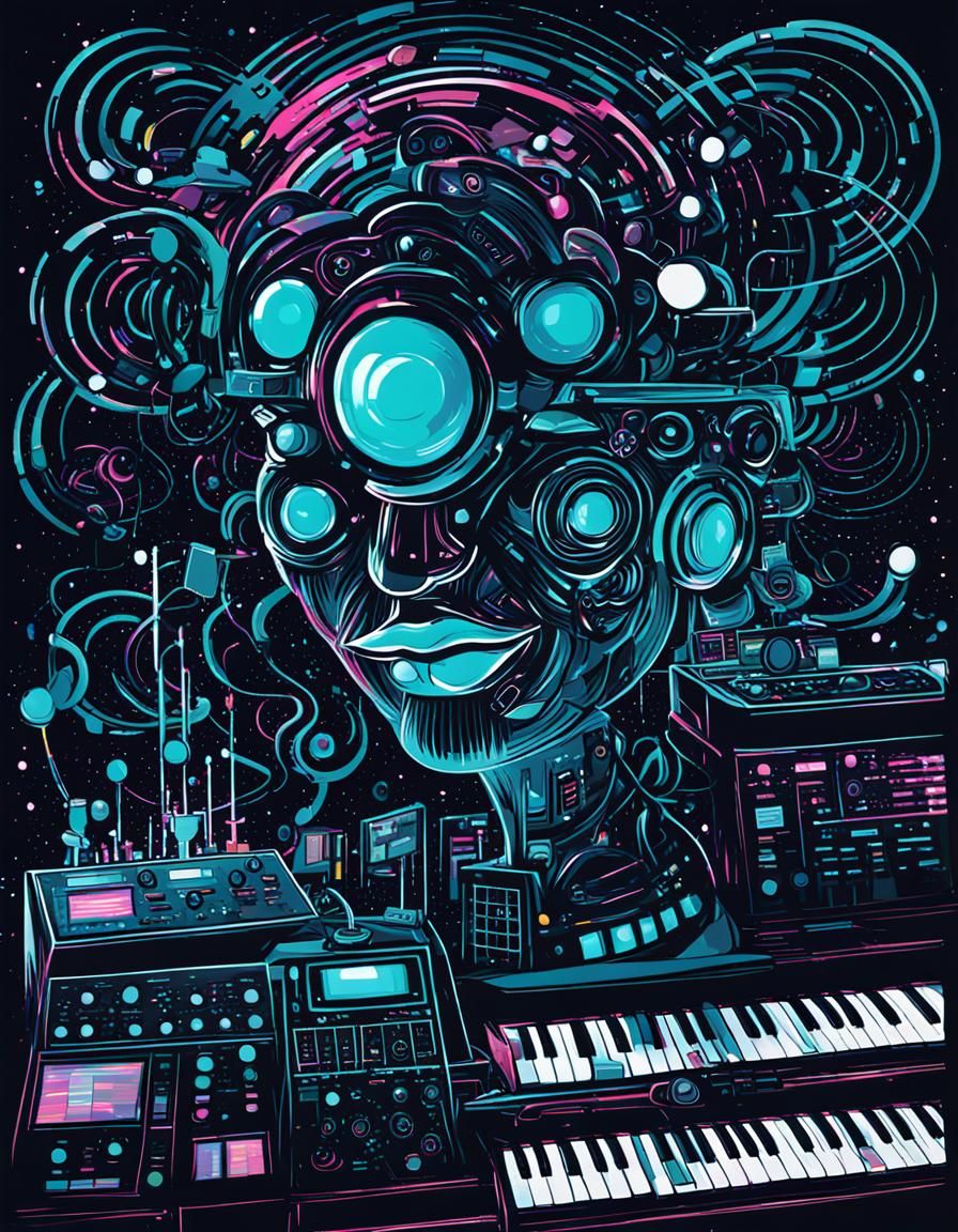 Abstract Synthwave Art: Motherhood