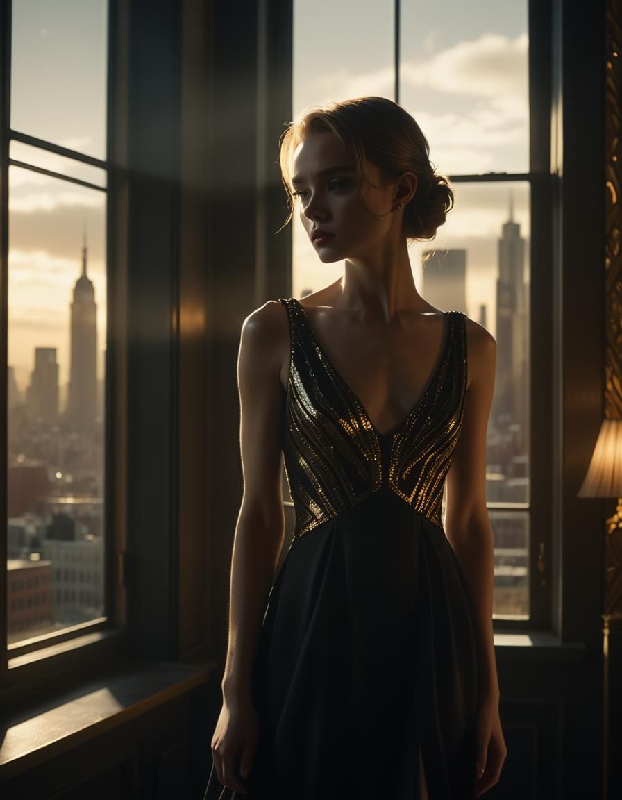 Glamorous Woman in Black Dress, Fashion Photography