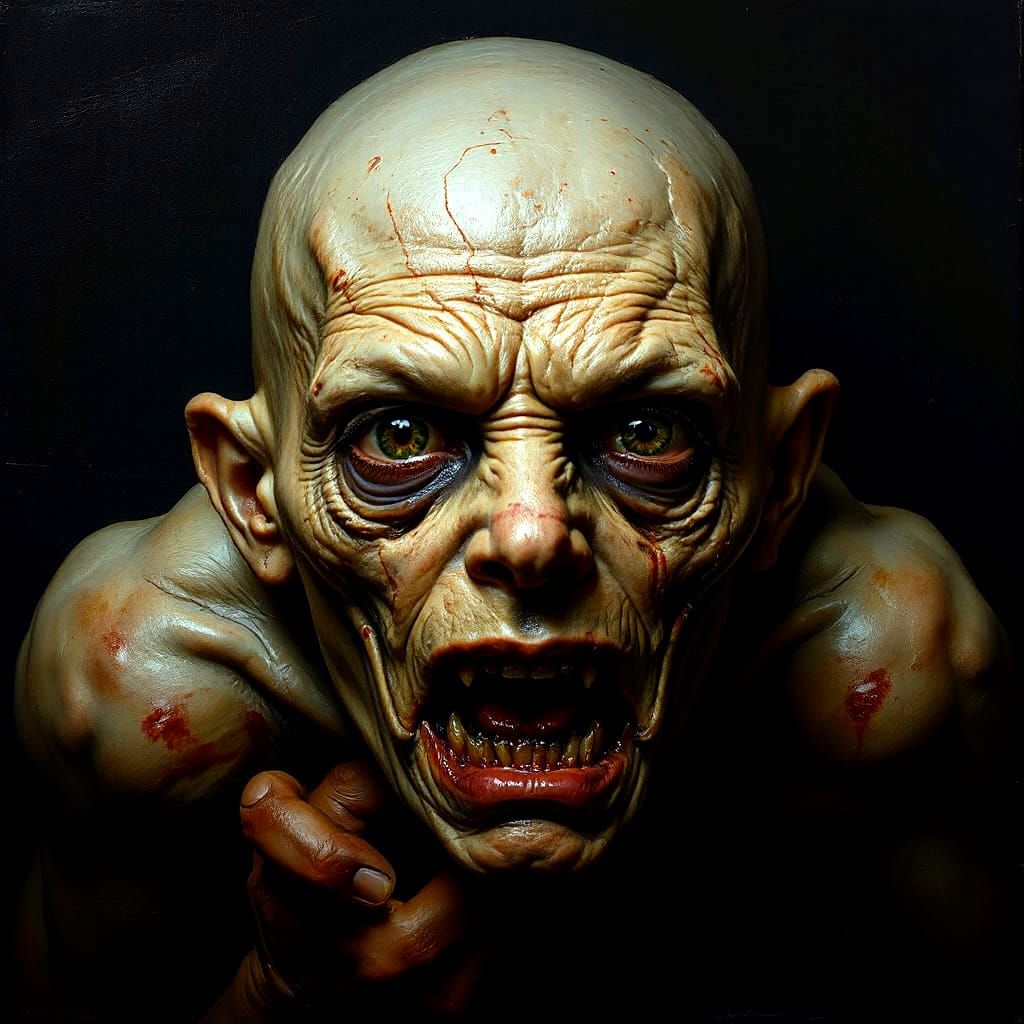 Grotesque Humanoid Portrait in Oil Painting Style