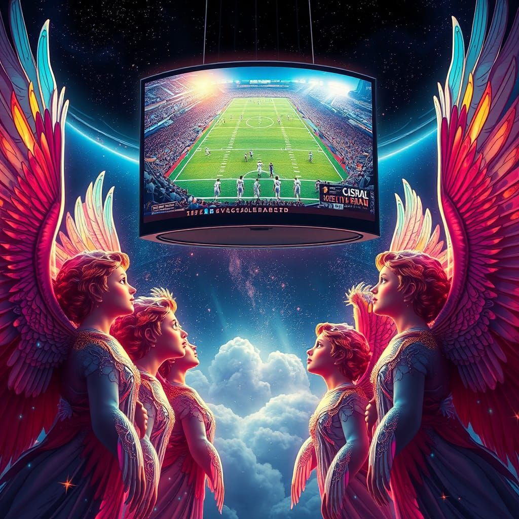 Angels Watch Football in Space: Digital Art