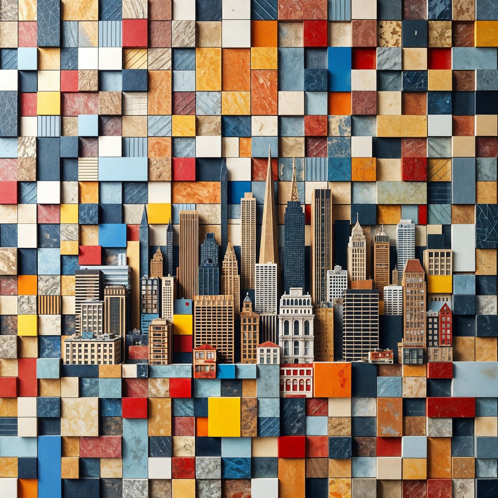 Vibrant De Stijl Cityscape in Bold Squares