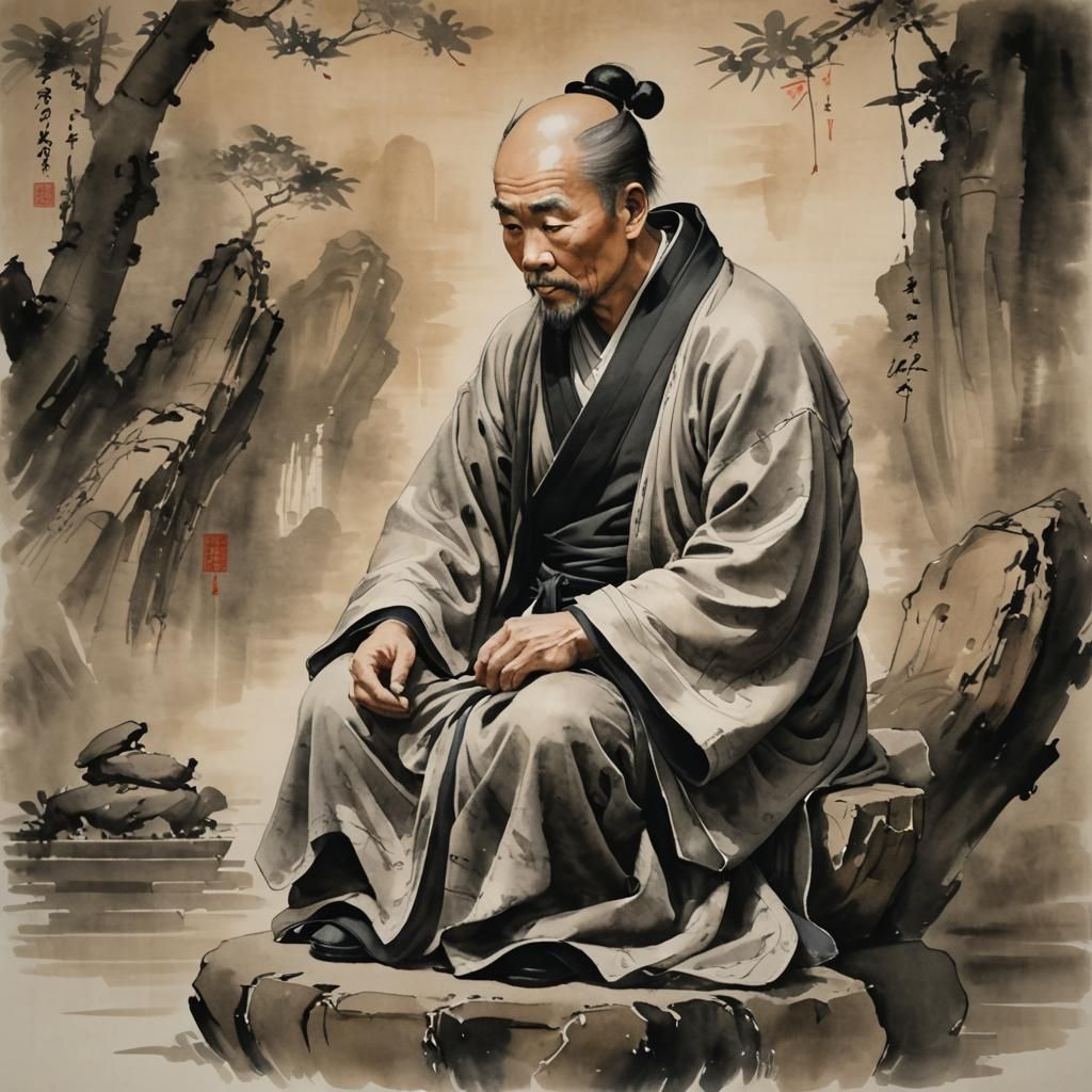 Luohan in Contemplation: Chinese Ink Wash Painting