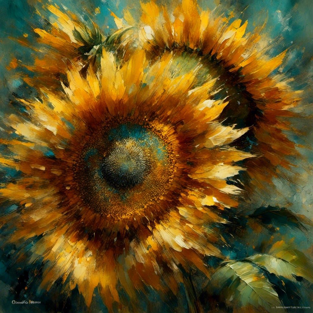 Sunflower Macro in Impressionist Art Style