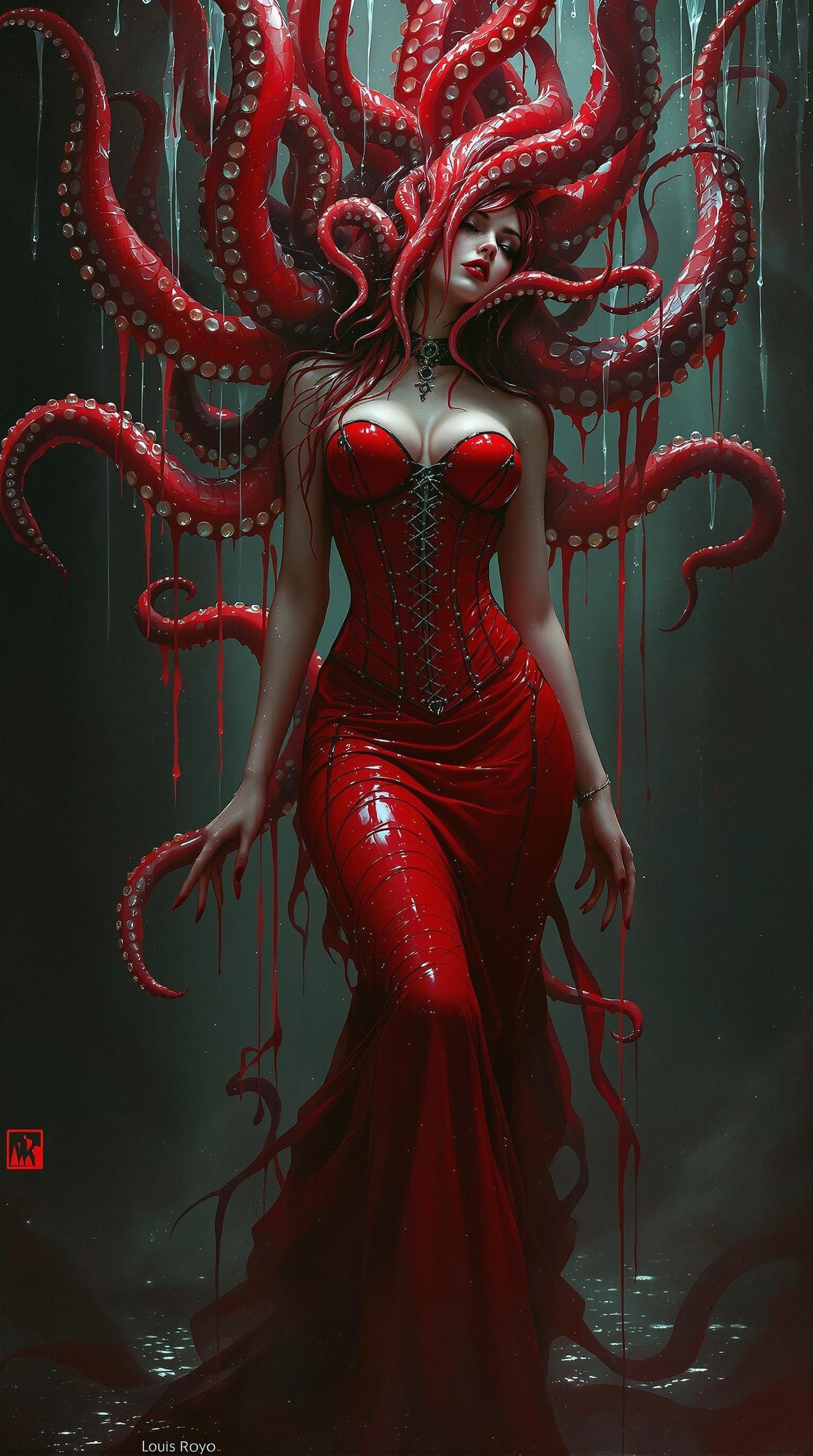 Ethereal Gothic Goddess with Tentacled Companion