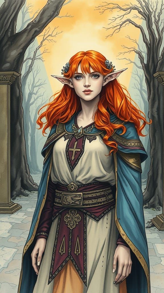 Mystical Cleric in Grunge-Inspired Watercolor and Pen Illust...