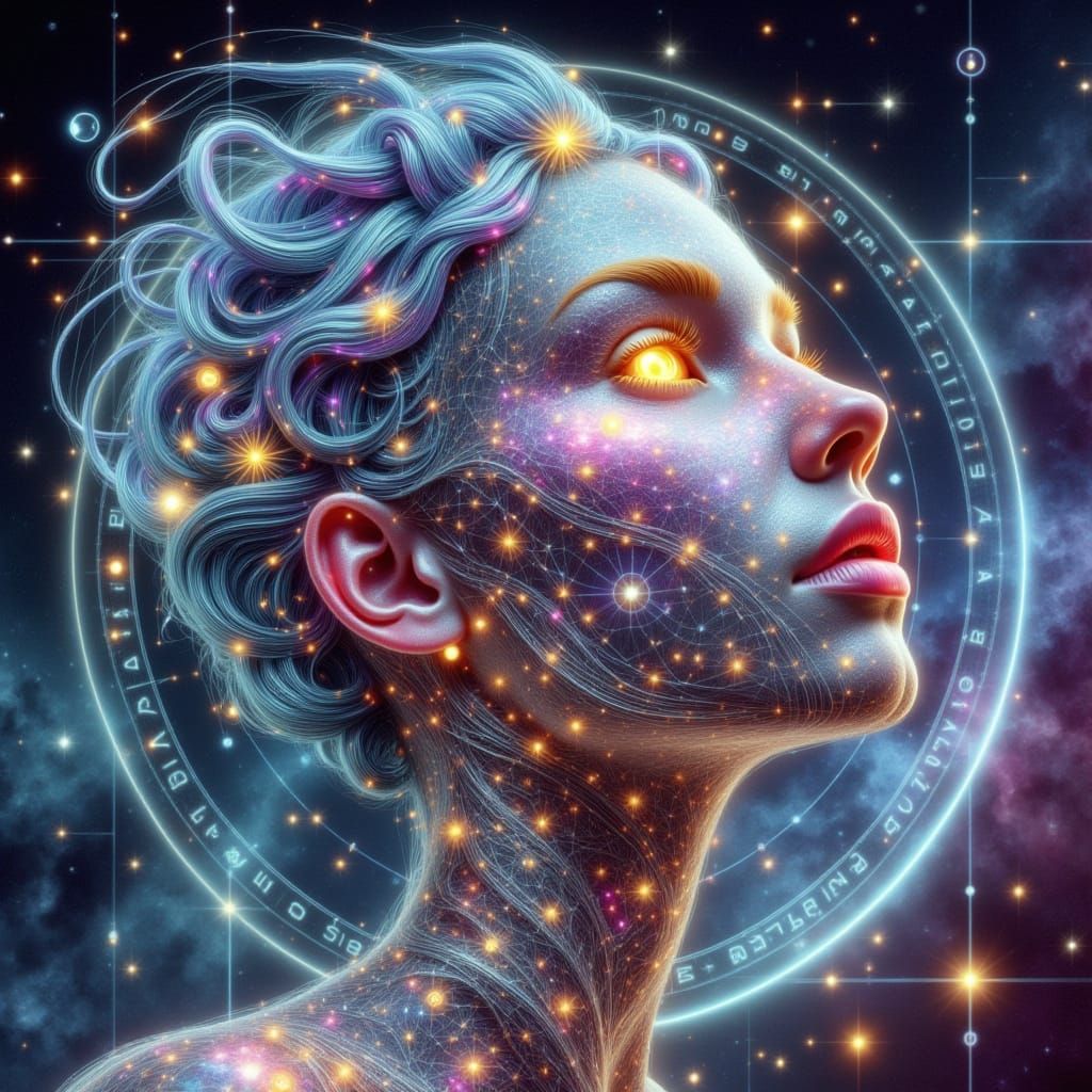 <lora:FiosZodiacSigns1:1.0> stripes all over a female's face creative and beauty and a masterpiece with pretty shinny ye...