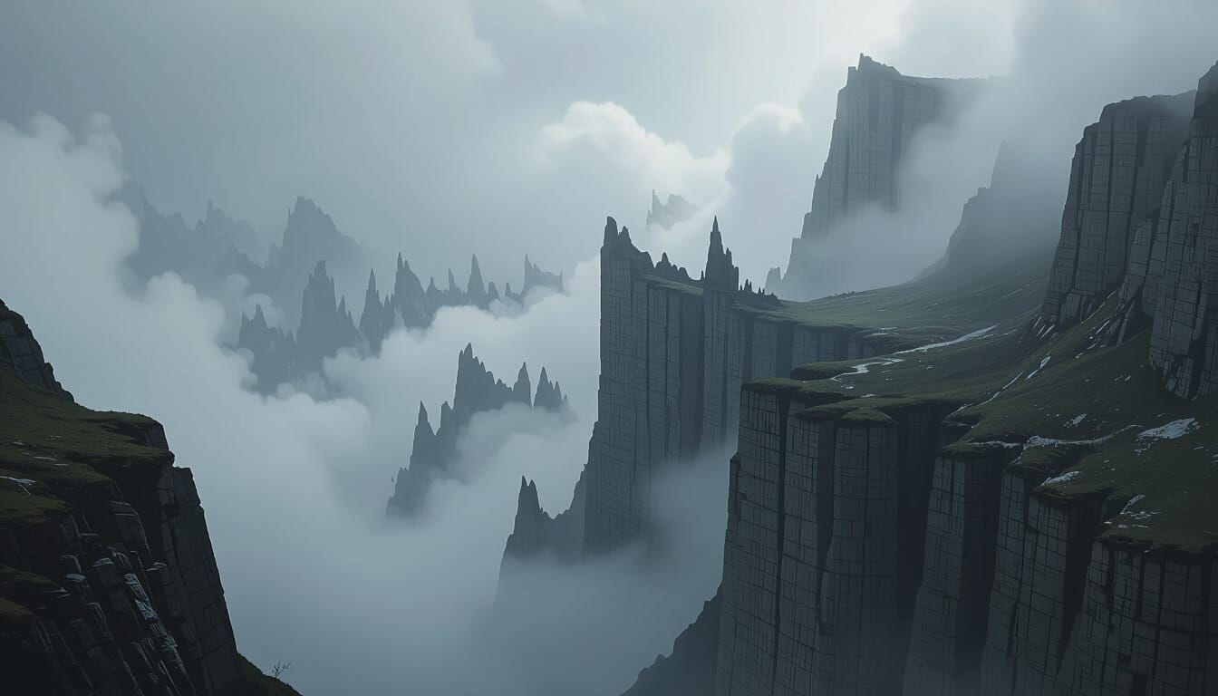 Ominous Wyrmtooth Cliffs in Dark Moody Style