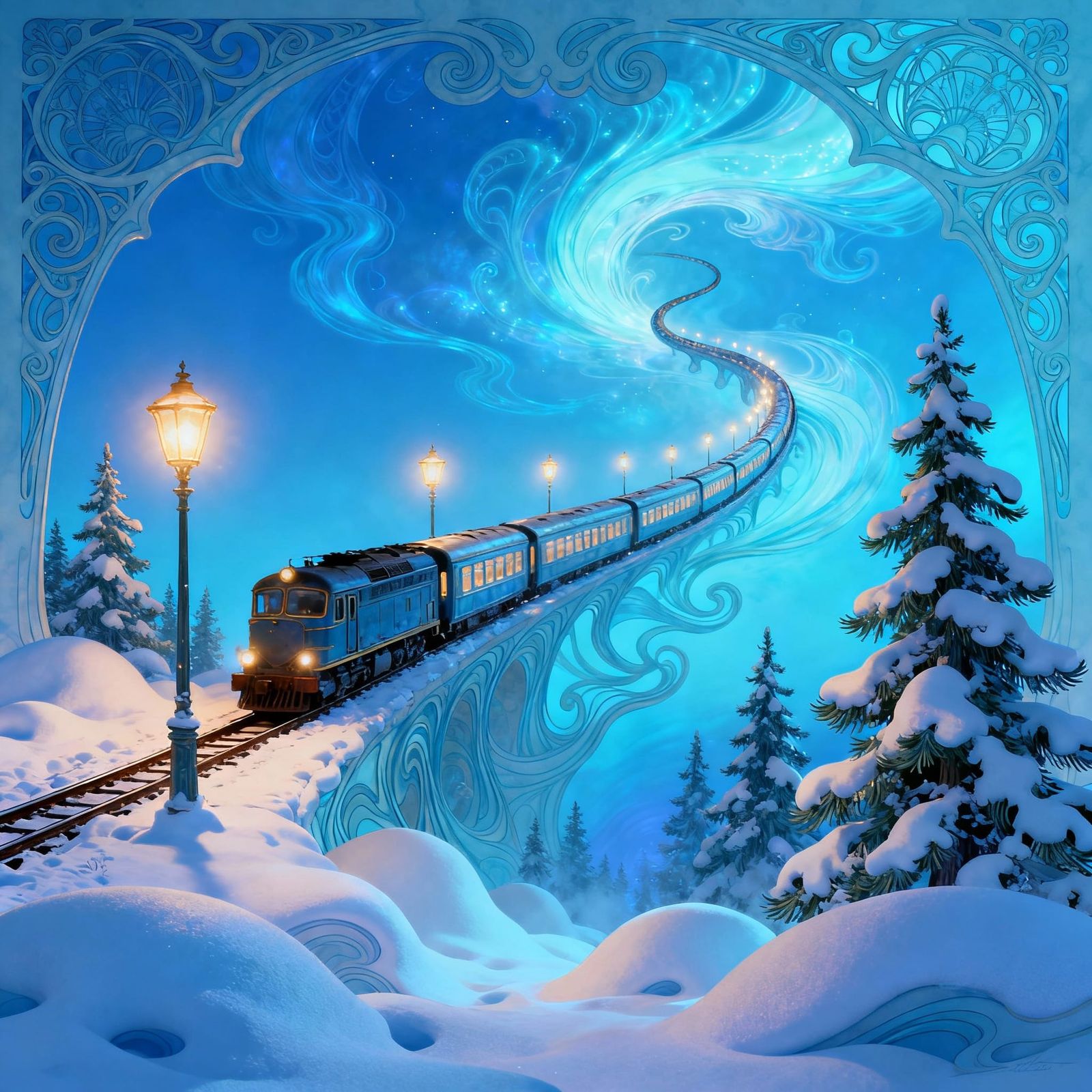 Dreamlike Train Slithers Through Ethereal Sky