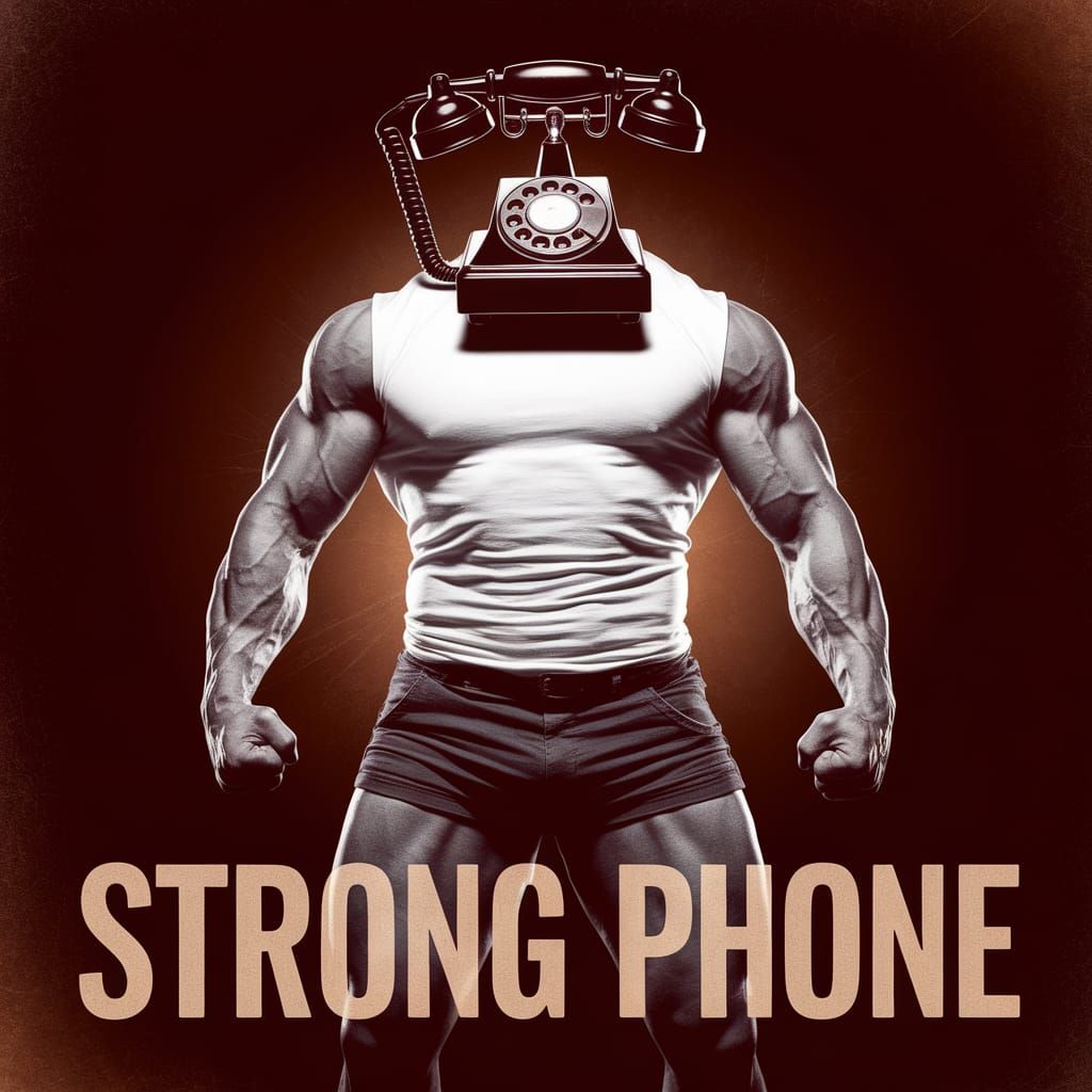 Muscular Man with Vintage Telephone Head in Strong Pose