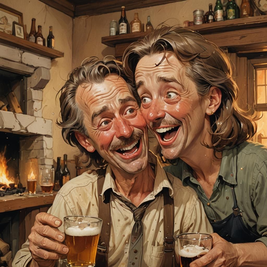 Drunken Man Tells Joke to Lassie: Caricature Illustration