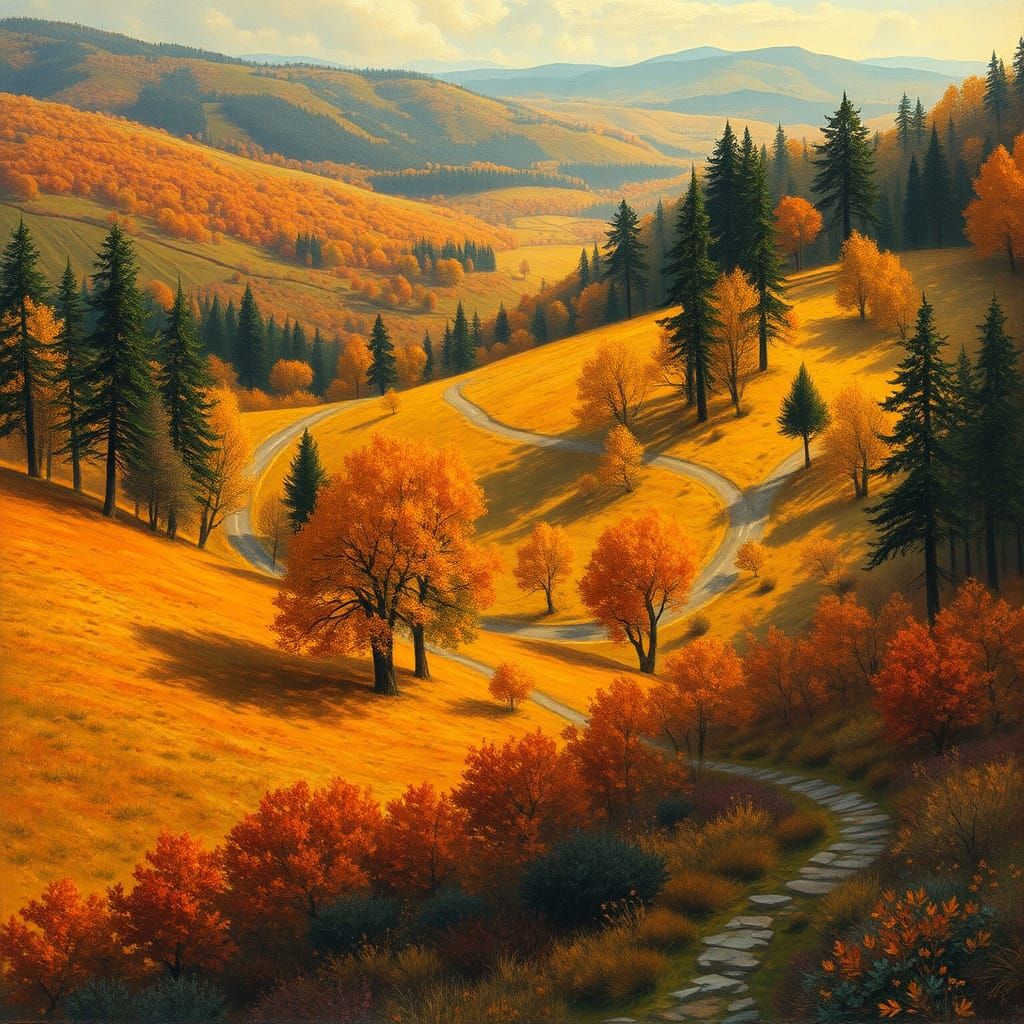 Romantic Autumn Landscape Painting with Impasto Textures