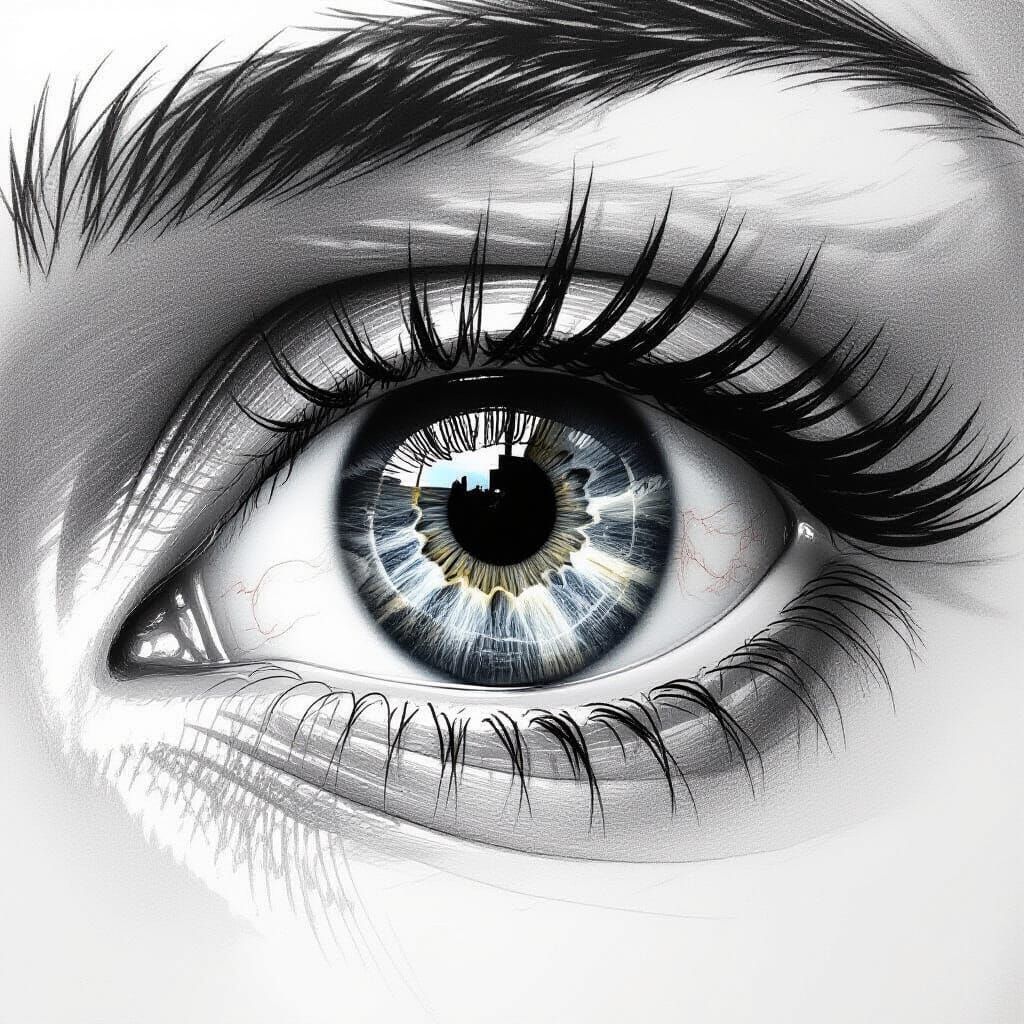 Earth Reflection in Human Eye, Pencil Drawing Style