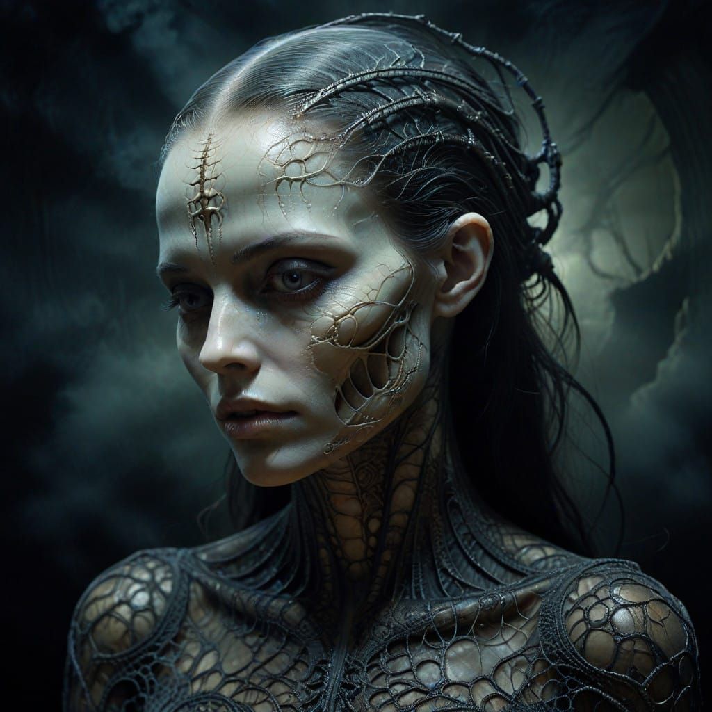 Ethereal Woman in Dreamlike State Under Moonlight Glow