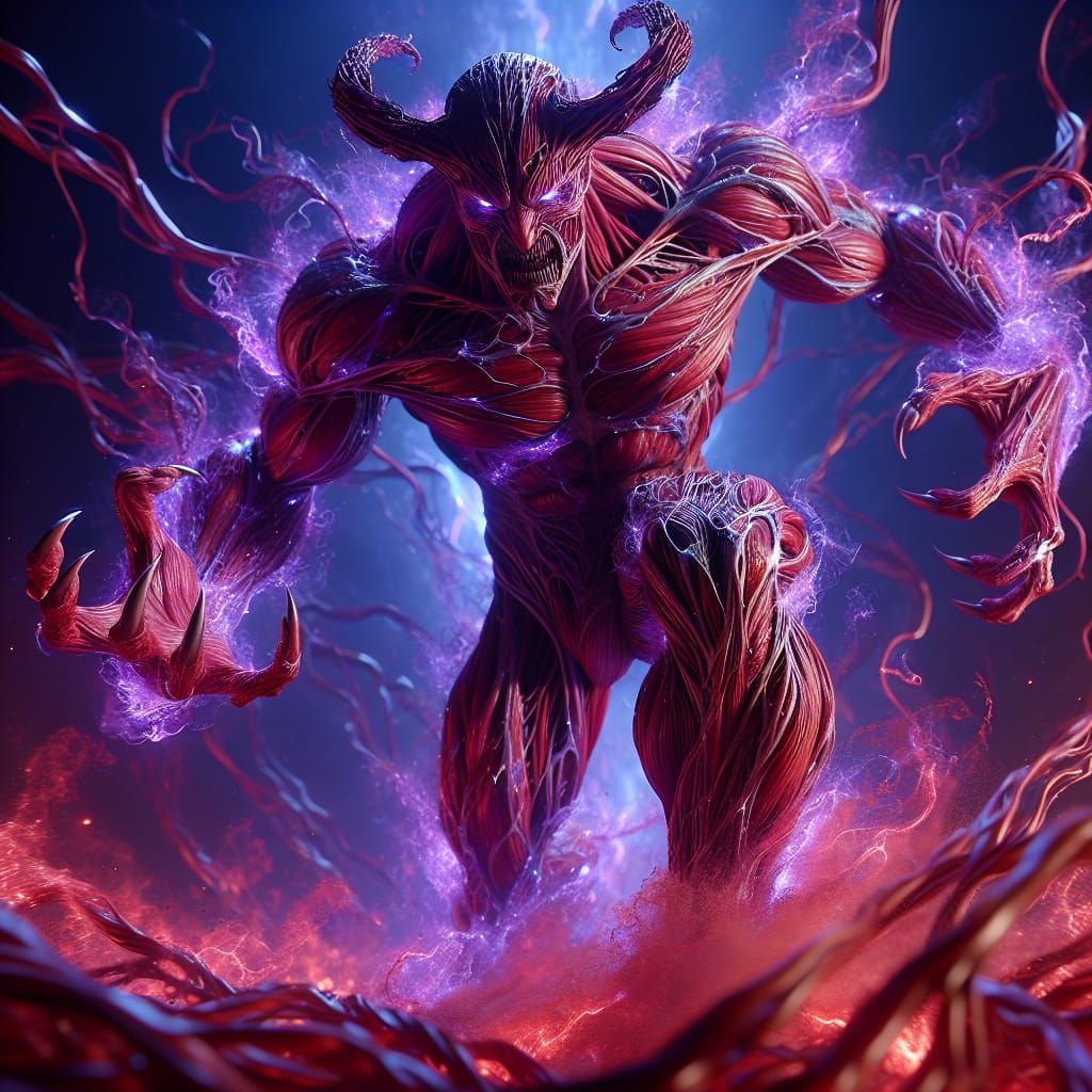 Imposing Demon Figure Charges with Purple Claws