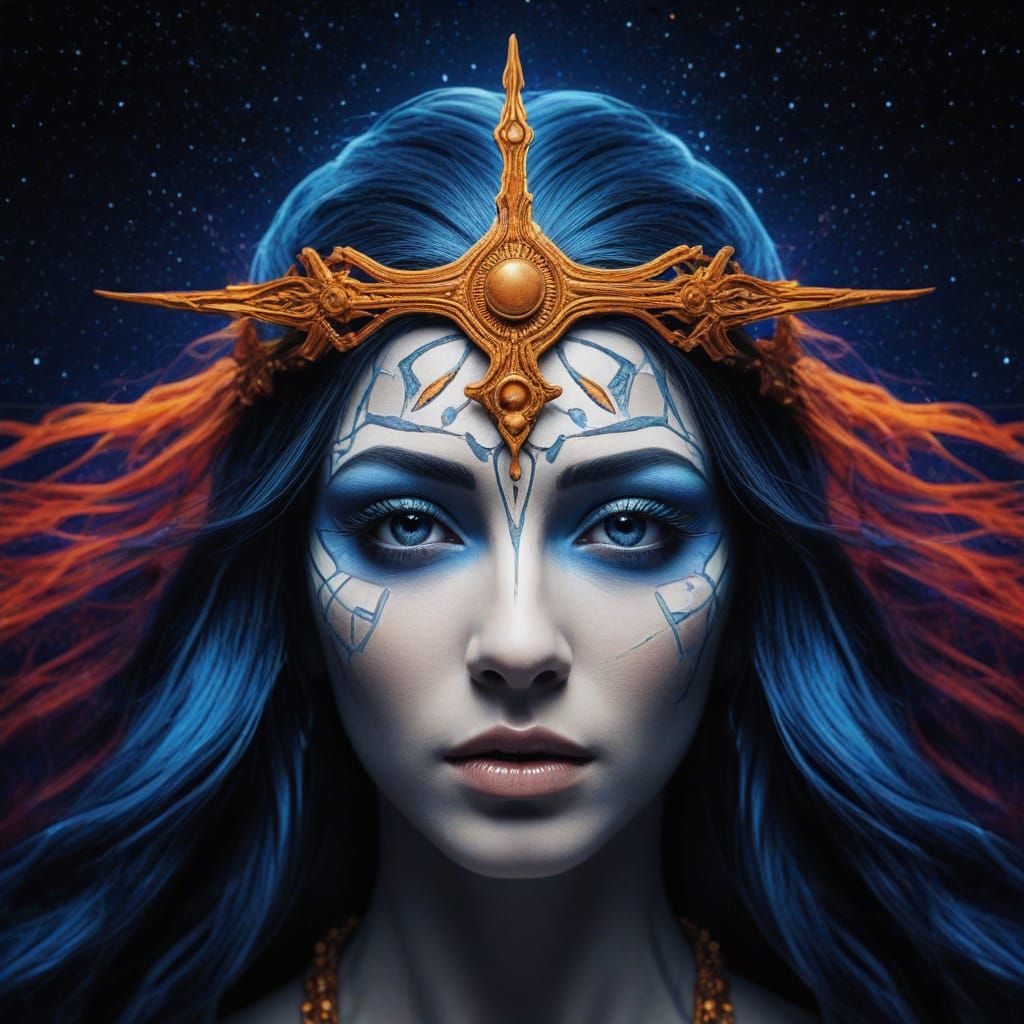 Cosmic Goddess and Spirit in Contrasting Colors