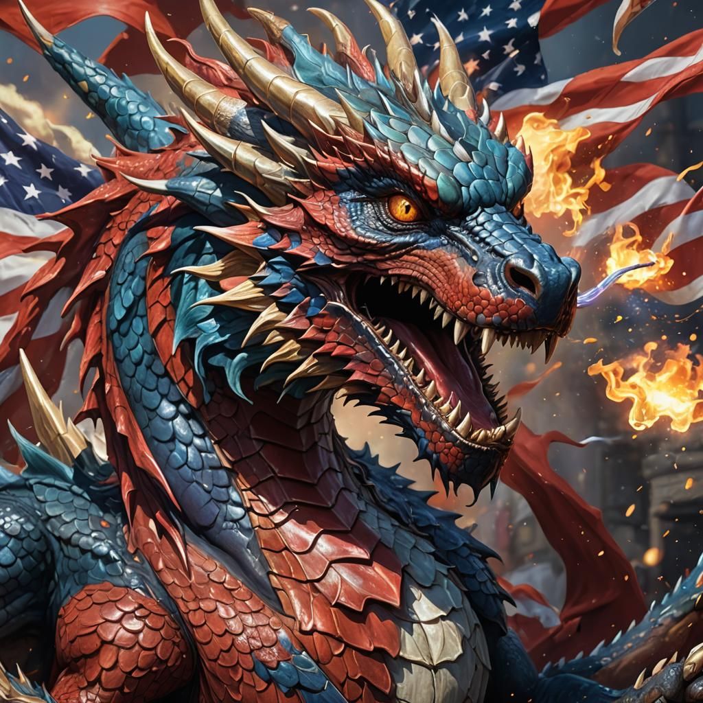 Hyperrealistic Fourth of July Dragon Concept Art