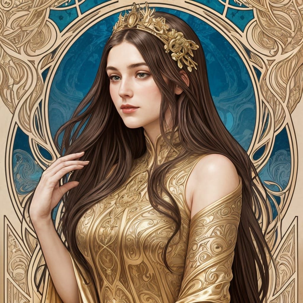 Elegant Art Nouveau Portrait of a Beautiful Woman