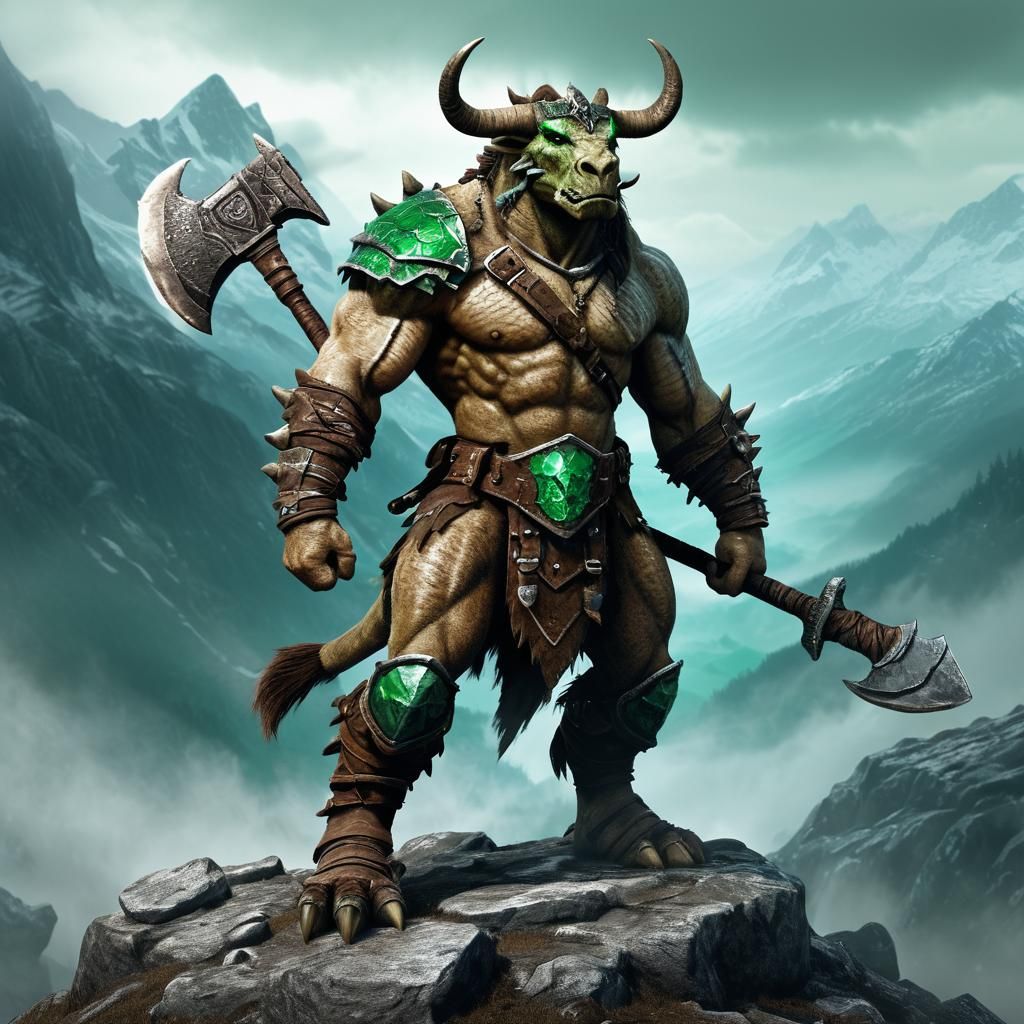 Dragonborn Centaur Barbarian in Heroic Dark Fantasy