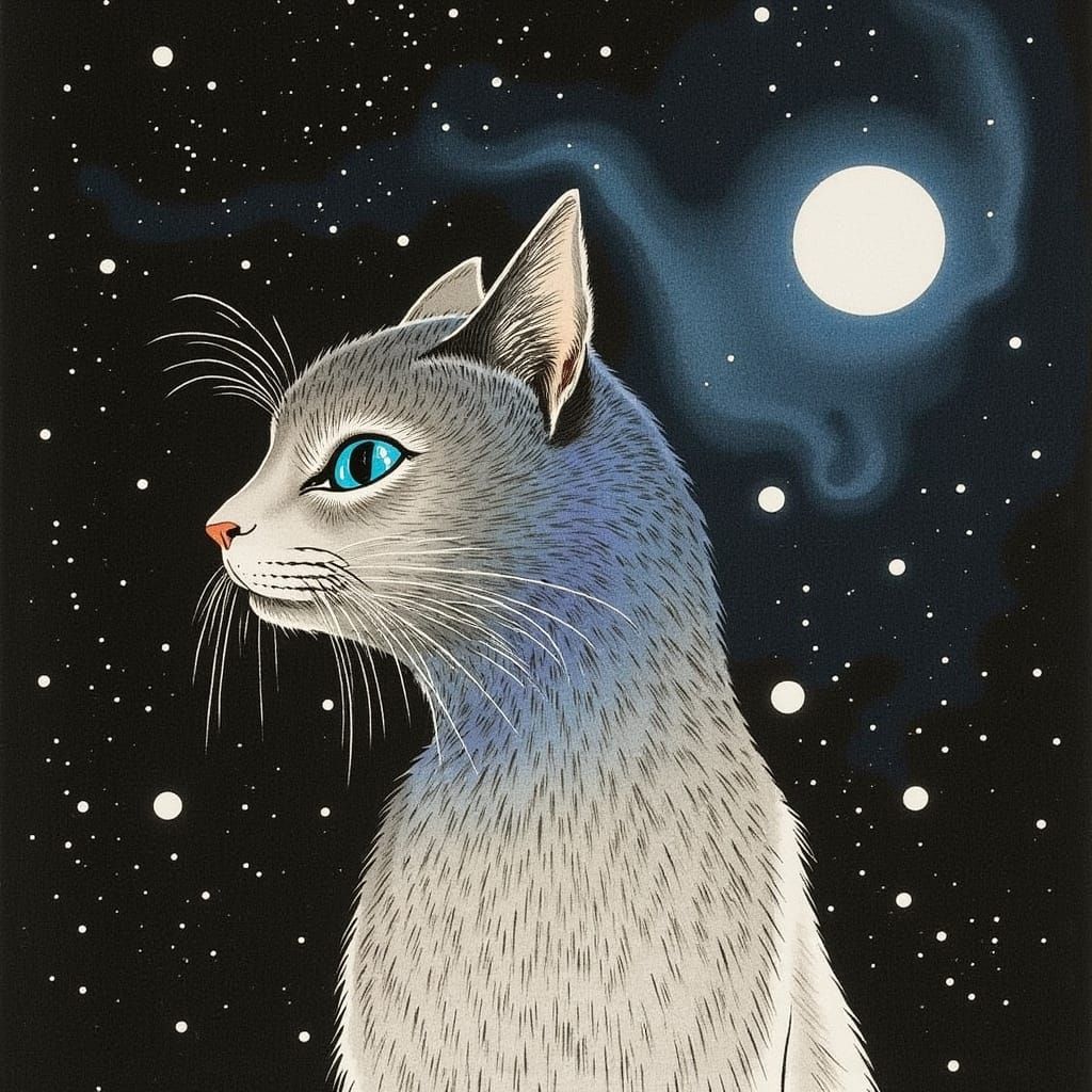 Ethereal Ukiyo-e Visions of Feline Madness