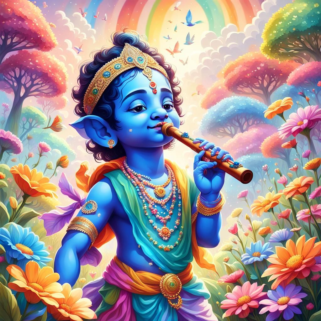 Little Krishna's Joyful Dance in Candy Art Style