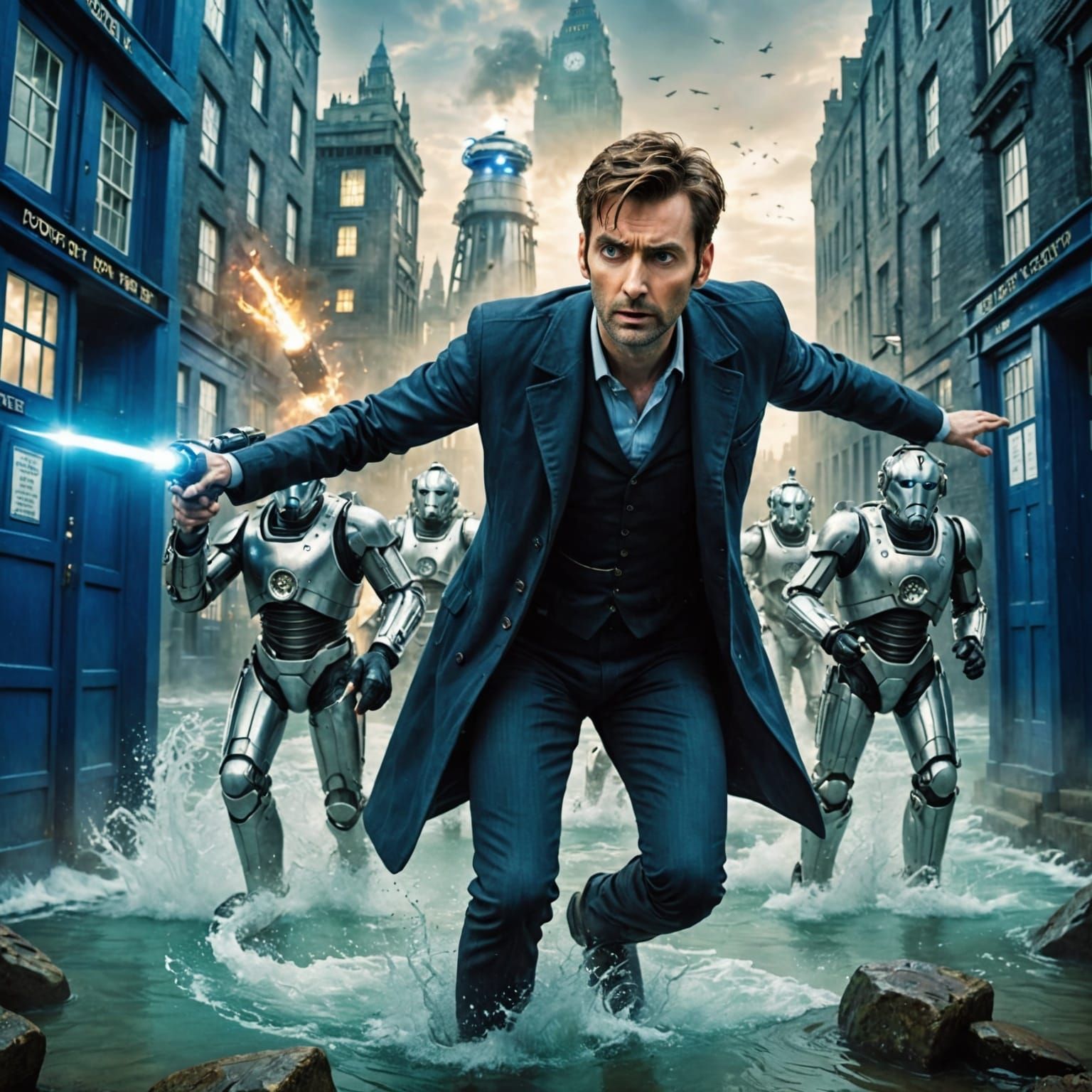 Doctor Who Fights Cybermen Underwater in Futuristic City
