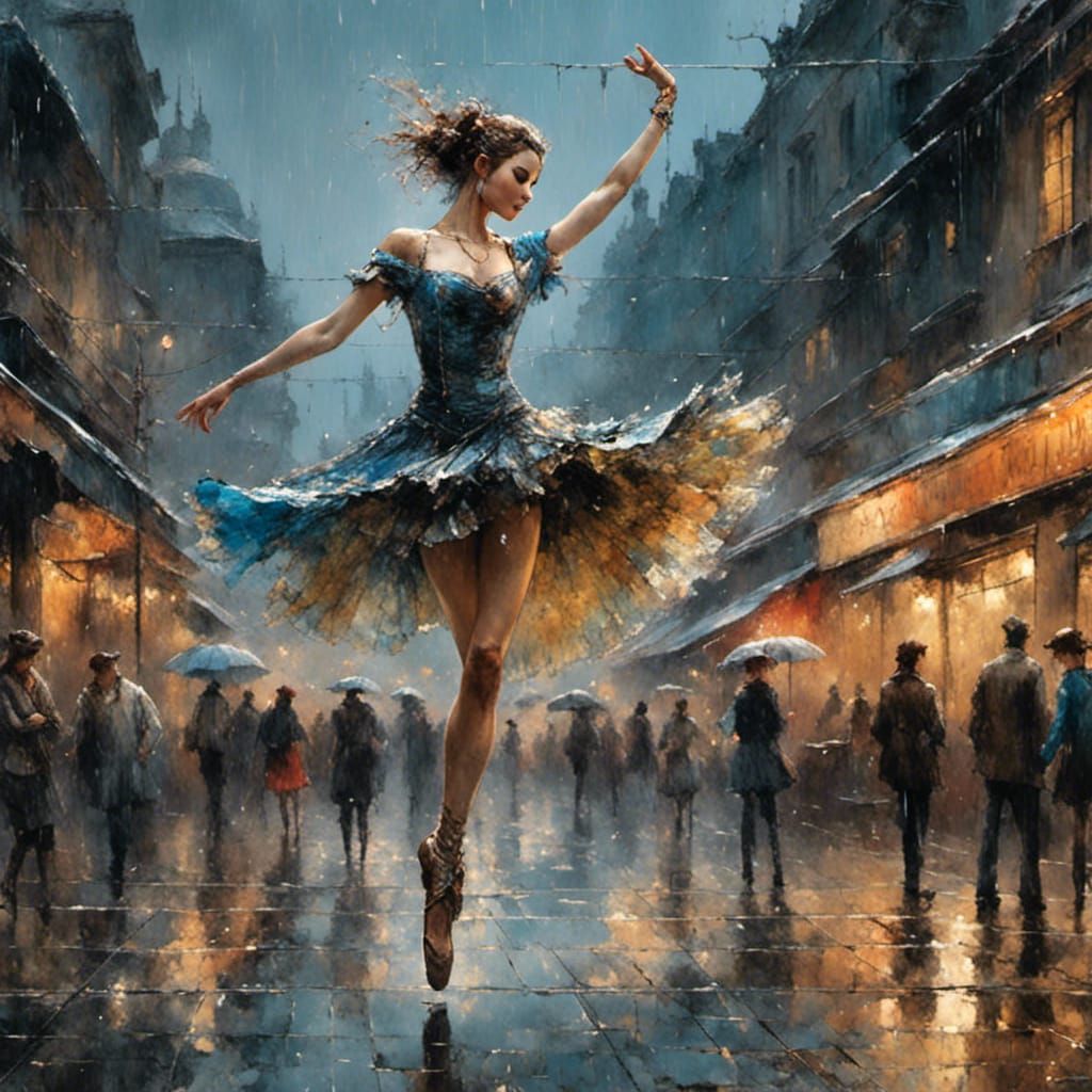 Ballerina's Rainy Dance: Detailed Fantasy Art