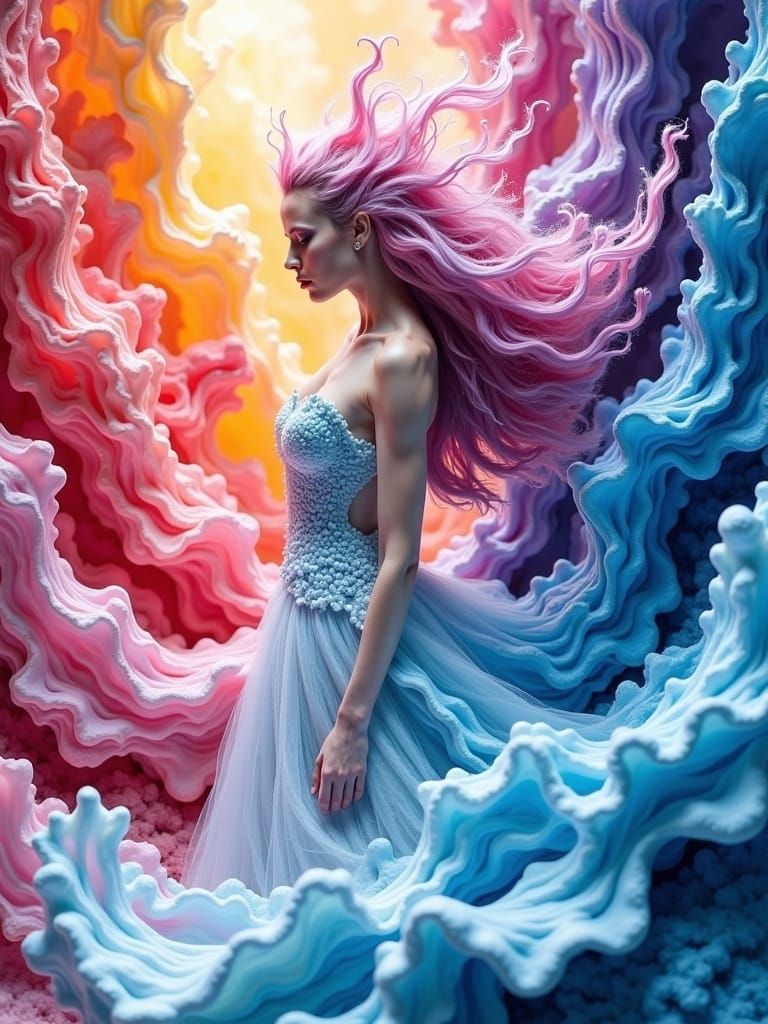 Anime Ice Queen in a Vibrant Wonderland