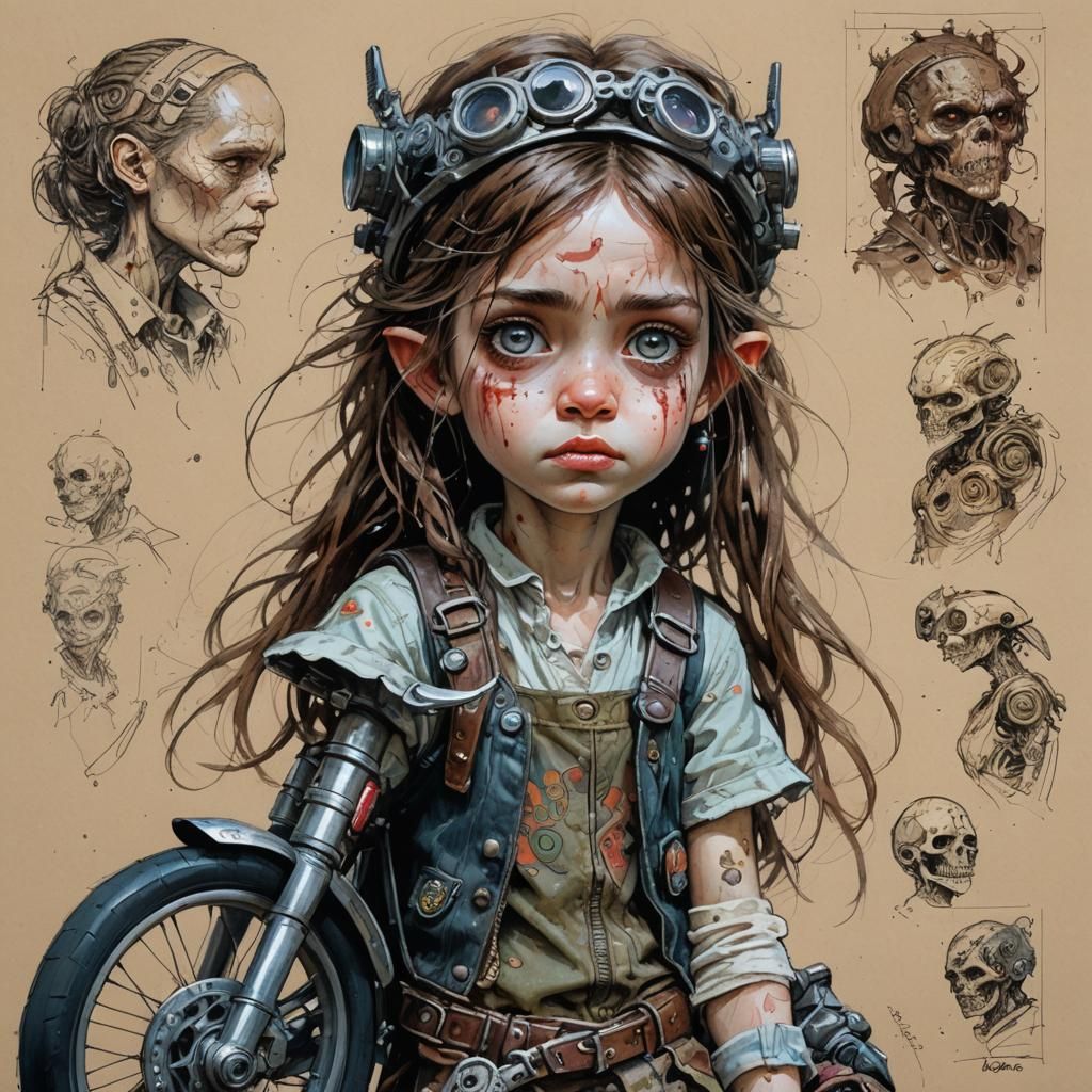 Disney Biker Princess in Color Pencil Sketch