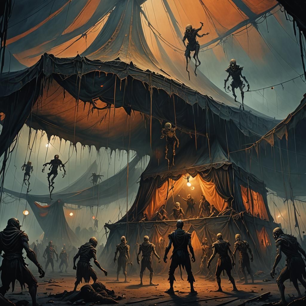 Ghouls Training Monsters in Dim Circus Tent