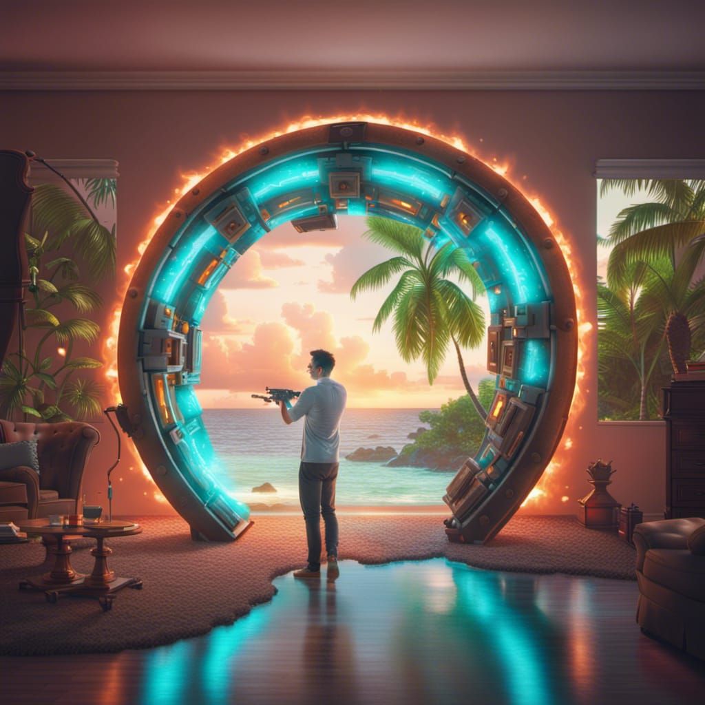 Man Opens Paradise Portal with Portal Gun