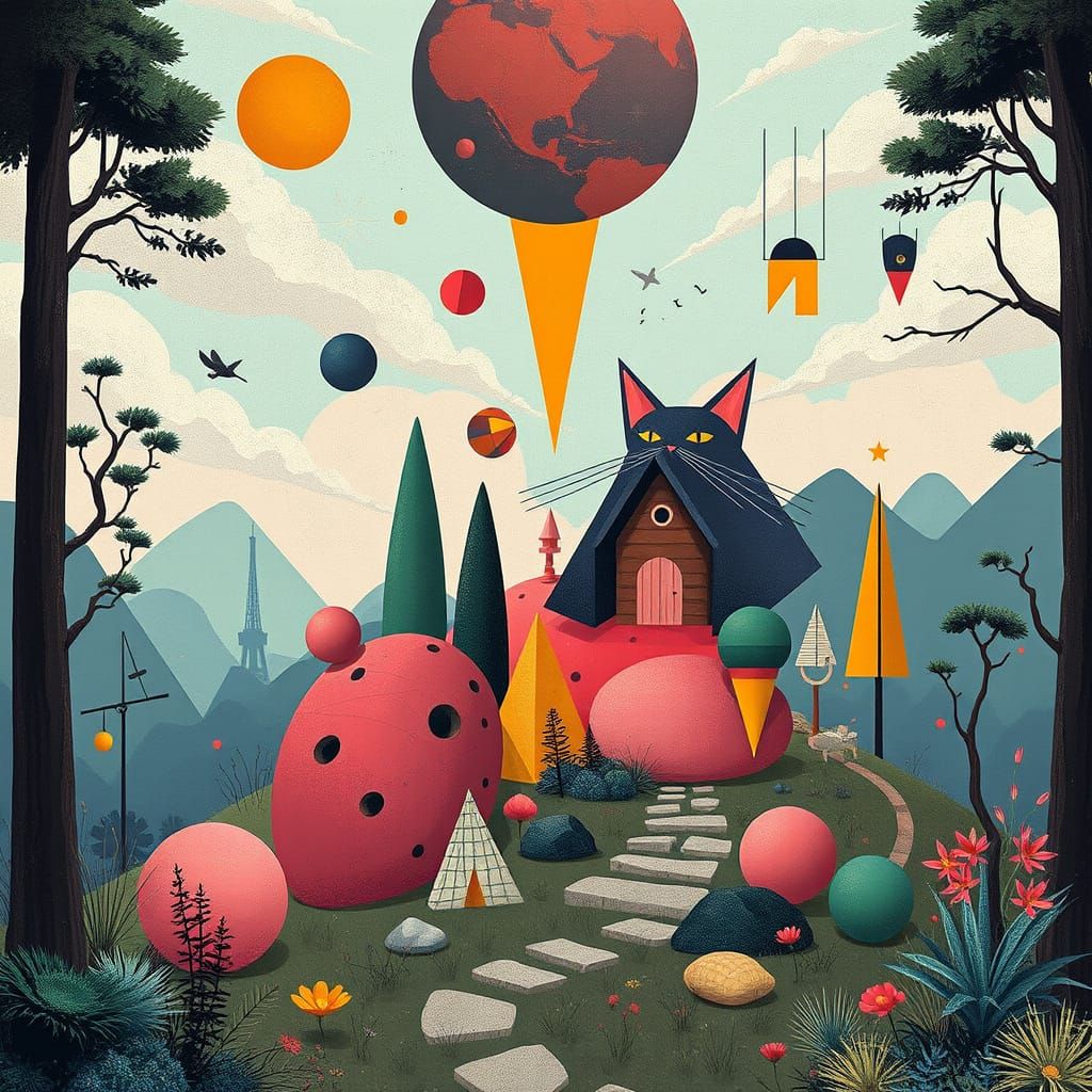 Dreamlike Catawampus in Bold Geometric Collage