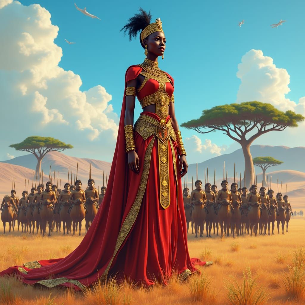 African Queen in Savannah Landscape, Matte Painting