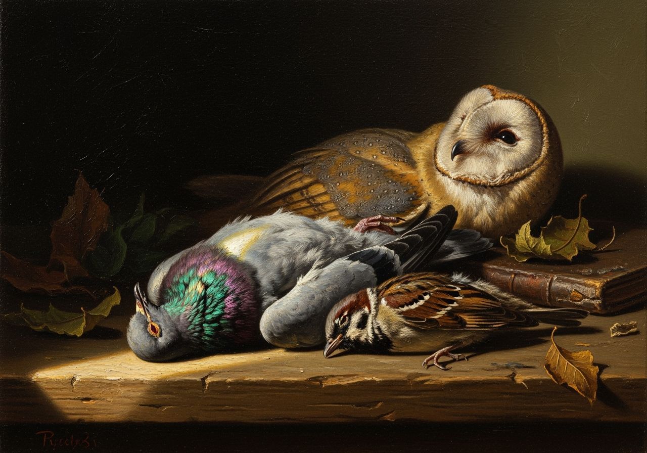 Dramatic Still Life: Dead Birds in Dark Oil Painting