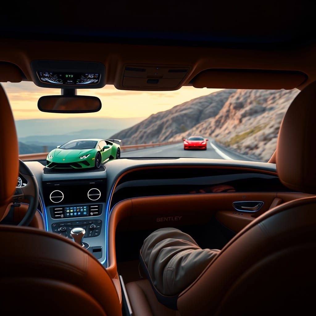 Luxury Bentley Interior with Blue LED Lights and Scenic View
