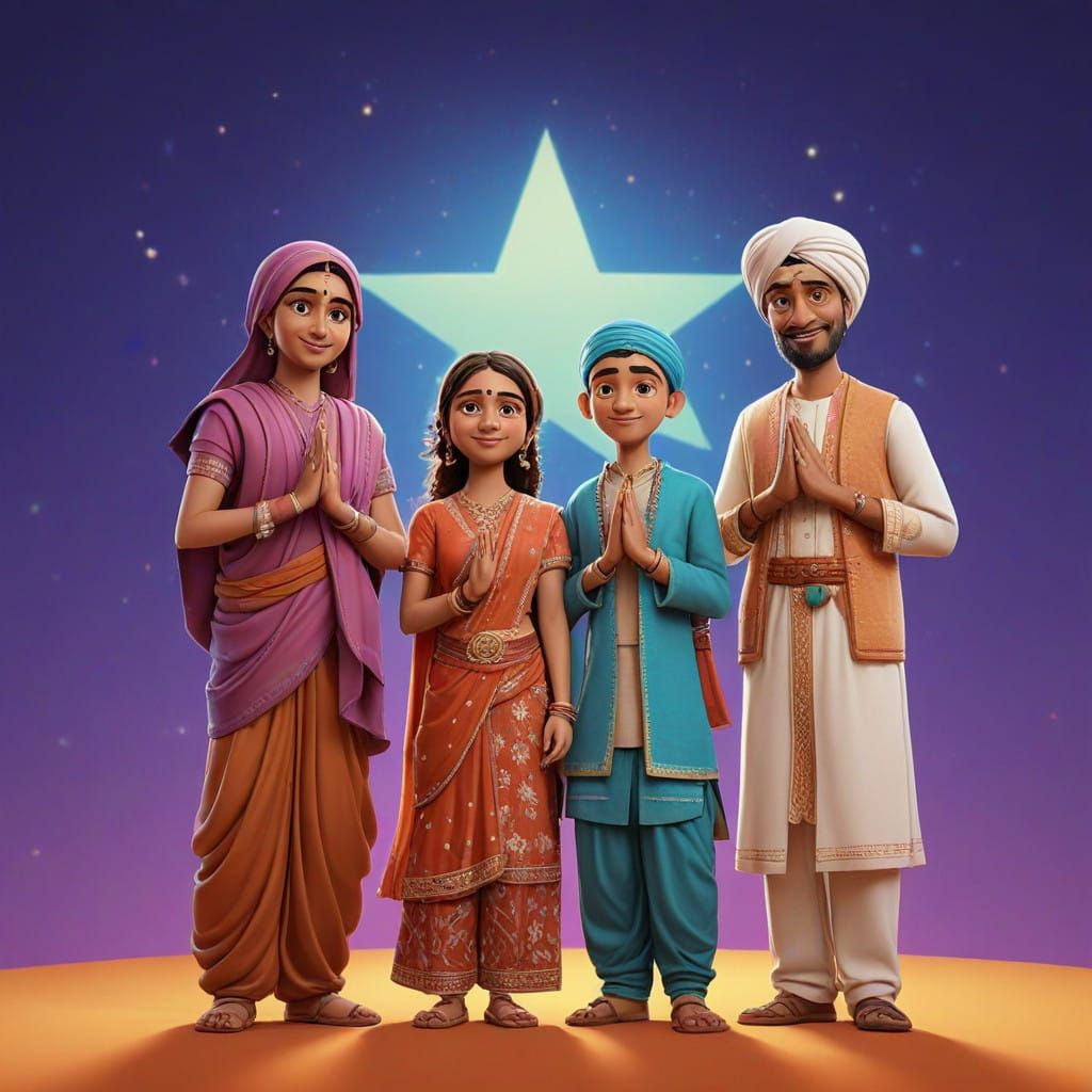 Three Friends Unite in Vibrant Harmony, Concept Art in 3D Di...