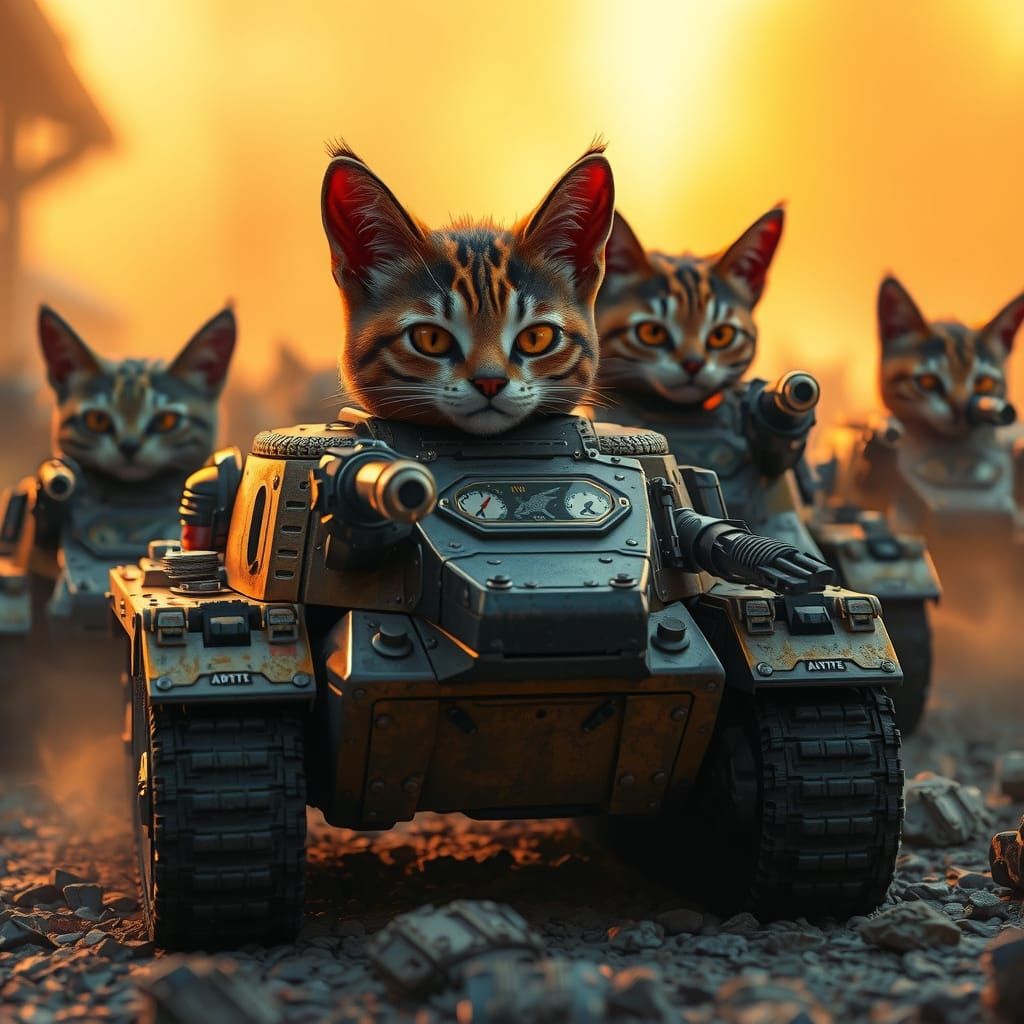 Feline Warriors in Miniature Tanks: A Hyper-Realistic 8K Mas...