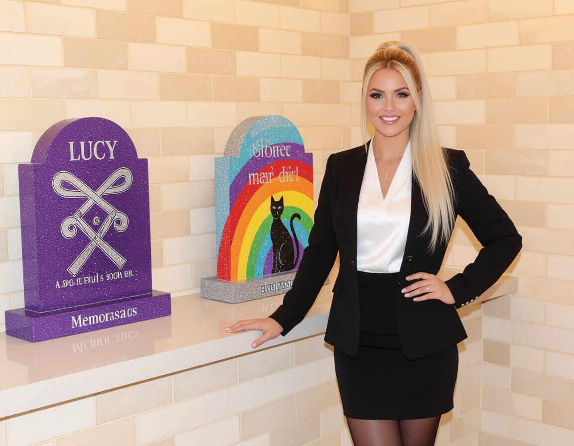 Woman Poses With Custom Gravestone Memorials in Stonemason S...