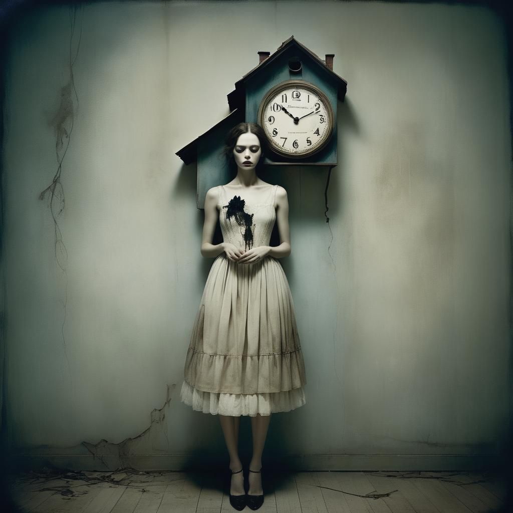 Surreal Girl Hallucinates in Haunted House Photo