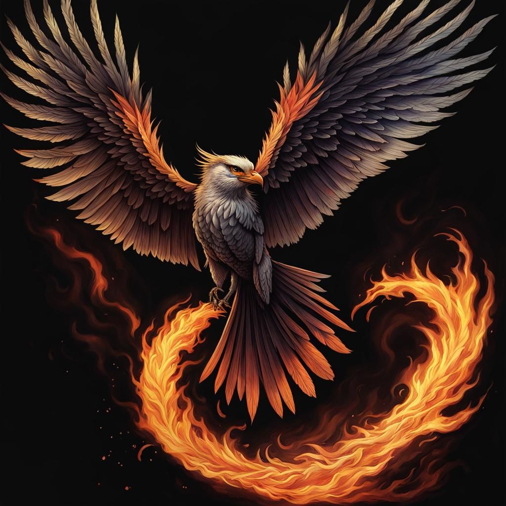 Anime Firebird in Chiaroscuro Style