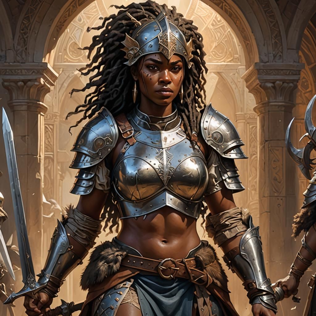 Medieval African-American Barbarian Portrait in Hyperdetaile...