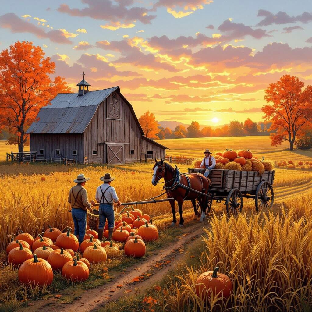 Autumn Harvest in the Countryside with Nostalgic Lighting