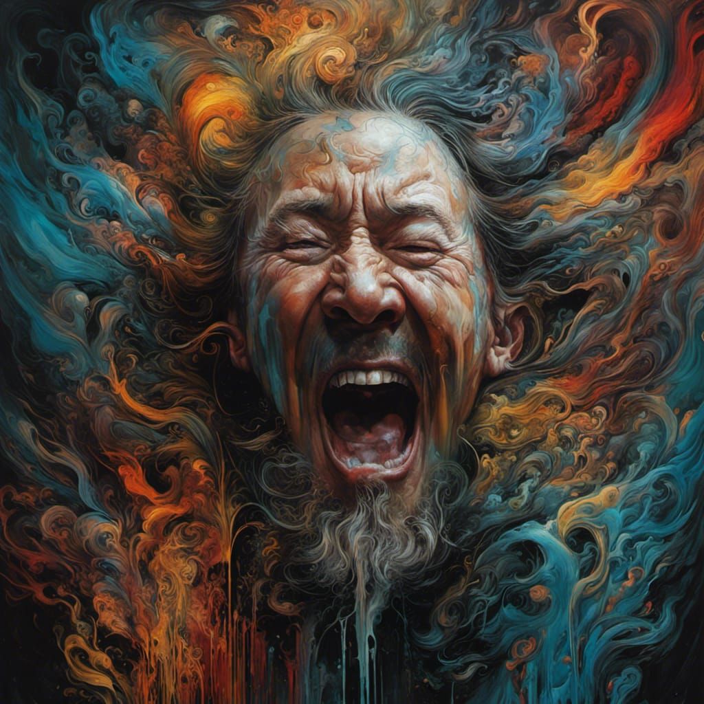 Screaming Man with Colorful Ink Flow