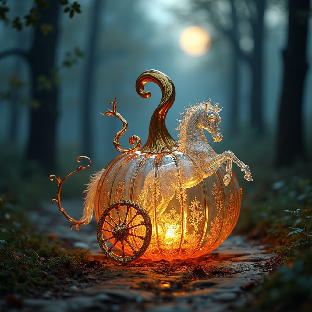 Ethereal Glass Pumpkin Carriage at Twilight